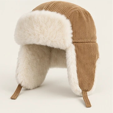 Bereg Corduroy Ushanka in Camel, earflaps down