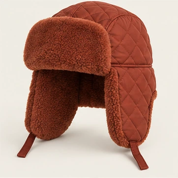 Iskra Quilted Trapper in Rust, earflaps down