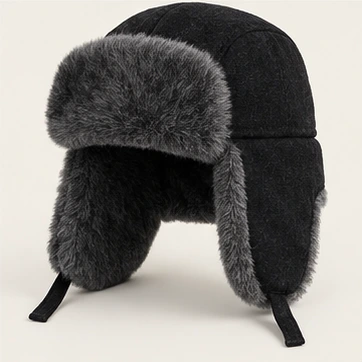 Noch Wool-Blend Ushanka in Black, earflaps down