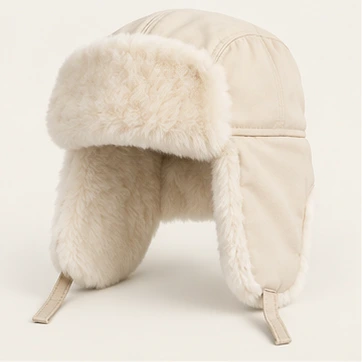 Sneg Classic Ushanka in Ivory, earflaps down